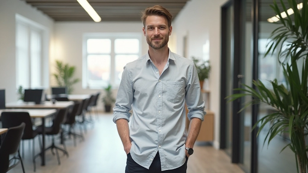 Moderne professionele kantooromgeving met vertrouwen uitstralende sfeer, goed verlichte werkplek met meubels, geen mensen zichtbaar, brede hoekopname