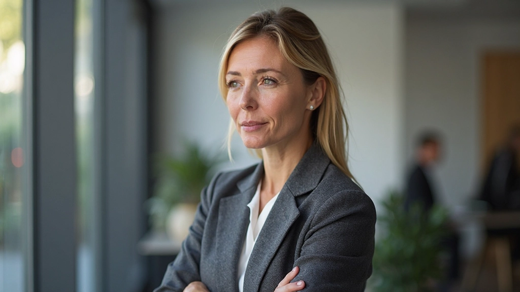 Professionele vrouw in gesprek, opengemaakte houding, vol vertrouwen, luisterend naar collega in modern kantoor